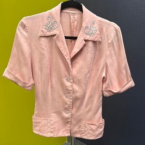 Vintage Salmon Short Sleeve Embellished Blazer